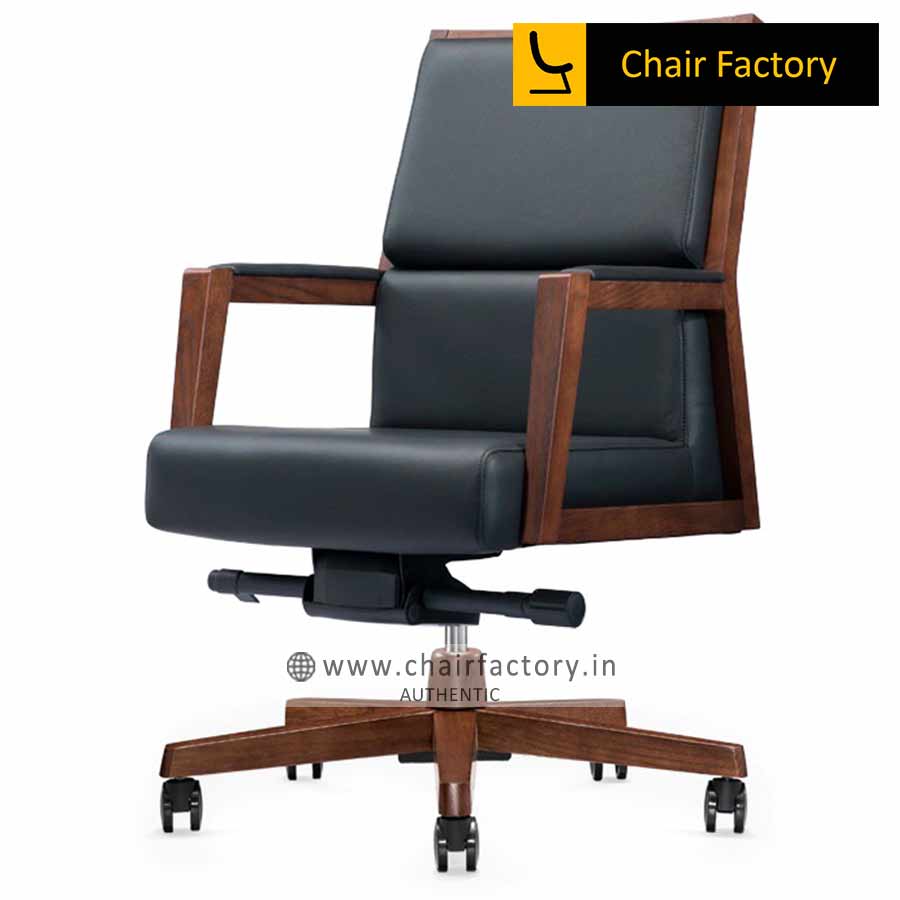 MONTGOMARY MID BACK 100% GENUINE LEATHER BLACK CHAIR